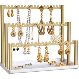 Jasopaco Jos-3dg 3-tier Earring Holder Organizer Stand With Tray Gold Jewelry Display Rack Fo