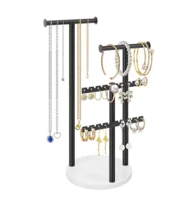 Jeasor 735530463062 Necklace Holder Organizer Metal Earrings Display Stand With Marble Base 3-t