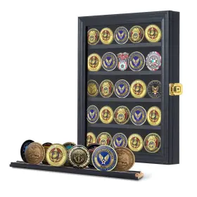 Jinchuan 745681707984 Military Challenge Coin Display Case Lockable Cabinet Rack... Fast Ship
