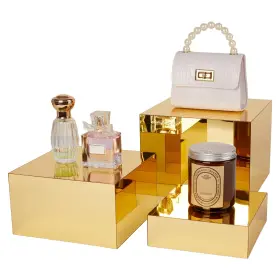 Sx-5mhz-j Jolboldy 3 Pcs Gold Acrylic Risers Display Stands Mirrored Nesting Cube Boxes Pedesta