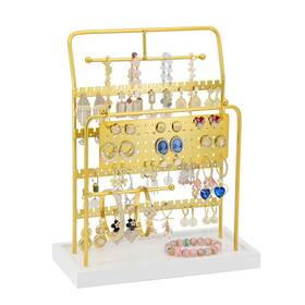 Jonkasipa Js-tyi03 Jewelry Organizer Stand Metal Display Rack With Wooden Tray Necklace
