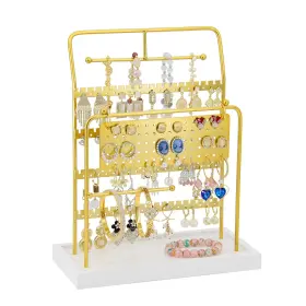 Js-tyi03 Jonkasipa Jewelry Organizer Stand Metal Display Rack With Wooden Tray Necklace