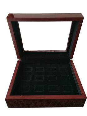 Junninggor 43235-151966 12 Holes Championship Big Heavy Ring Display Case Wooden Jewelry Box Red Velv