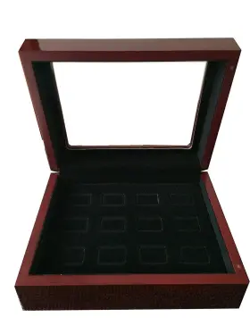 43235-151966 Junninggor 12 Holes Championship Big Heavy Ring Display Case Wooden Jewelry Box Red Velv