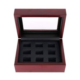 Junninggor 725732077495 Championship Big Heavy Ring Display Wooden Box 9 Holes