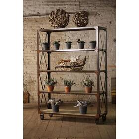 Kalalou Inc Cq6080 Large Iron And Wood Display W Five Shelves Casters