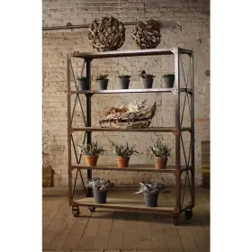 Cq6080 Kalalou Inc Large Iron And Wood Display W Five Shelves Casters