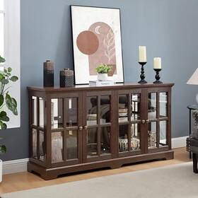 Keiki Ty00350 Curio Cabinet Lighted Glass Display With 4 Doors And Adjusta
