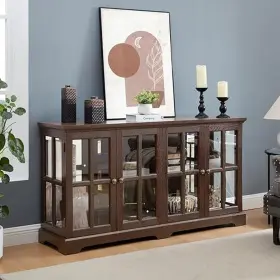 Ty00350 Keiki Curio Cabinet Lighted Glass Display With 4 Doors And Adjusta
