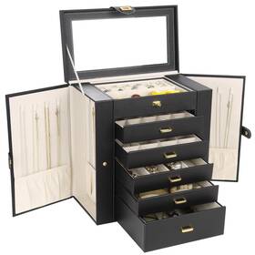Kendal Fba Zh-shd5bk-fba Extra Large Jewelry Box Case Pu Leather 6 Tier 5 Drawers Large