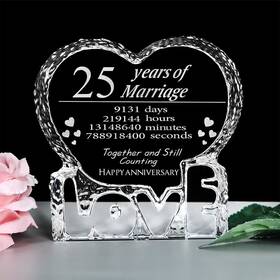 Kwood 696578380172 Customized Engraved Heart-shaped Crystal 25 Year 25th Anniversary Wedding