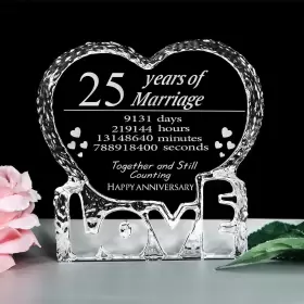 Kwood 696578380172 Customized Engraved Heart-shaped Crystal 25 Year 25th Anniversary Wedding