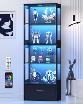 Lamtor Cf0161 Display Cabinet With Glass Doors - 67 Inch Curio Normal Black