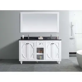 313613-60w-bw Laviva Odyssey 60 White Cabinet And Black Wood Counter