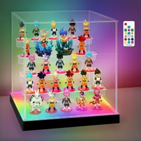 01-acy-5 Leiruosi Acrylic Display Case With Rgbw Led Light 5 Tier Clear Box Dustproof