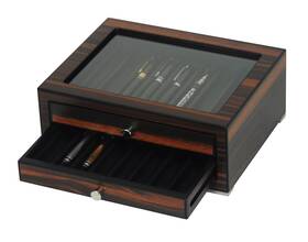 Lifomenz Co Lmpb24eb-1 Stackable Wooden Display Case With Drawer Slot Ebony Pen Cabinet Luxury