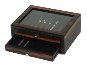 Lmpb24eb-1 Lifomenz Co Stackable Wooden Display Case With Drawer Slot Ebony Pen Cabinet Luxury