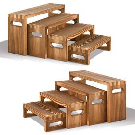 Luqvzxv Wds8p-wo23b 8 Pcs Wood Risers Display Stands 2 Set Wooden For Table 4 Ti