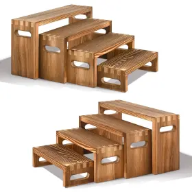 Wds8p-wo23b Luqvzxv 8 Pcs Wood Risers Display Stands 2 Set Wooden For Table 4 Ti