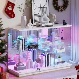 Lvifur 758289458936 Rgb Glass Display Cabinet - With Lock And Shelves For Toys White