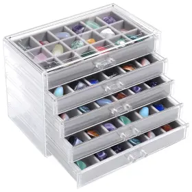 Jaf-misdary-169 Misdary 90 Grid Rock Collection Box Clear Acrylic Display Case For Kids 5 Dra