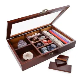Mooncraftlogy 787996051758 Adjustable Rock Display Case Crystal Collection Box With Shelves Wood Witch