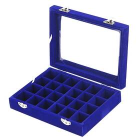 Myjell 688209431254 Mejell 24 Slot Velvet Glass Jewelry Box Organizer Rings Earrings Tray Display