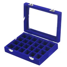Box-1blue Myjell 688209431254 Mejell 24 Slot Velvet Glass Jewelry Box Organizer Rings Earrings Tray Display