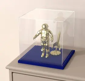 Dc008bl Omen-us Acrylic Display Case With Navy Blue Velvet Base Clear Box 8 Inch Cube