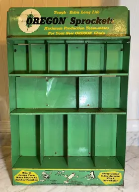 64664 Oregon Vintage Original 1960 Chain Saws Sprockets Metal Retail Display Case