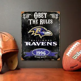 Party Animal 313108045058 14.5 Inch H X 11.5 D Heavy Duty Steel Baltimore Ravens Embossed Metal Sign Wa