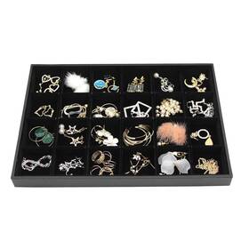 Pimuza 729920133505 Black Velvet Stackable 24 Grid Jewelry Tray Showcase Display Organizer Holder