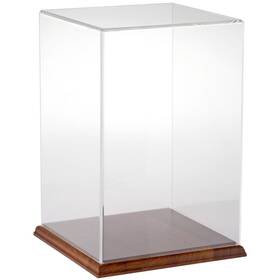 Plymor 840003107999 Clear Acrylic Display Case With Hardwood Base 8 Inch W X D 12 H