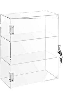 Plymor 840003116977 Acrylic Locking Case Sliding Back 2 Shelf Mirrored 16x12x6