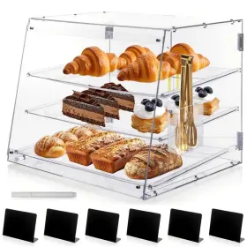 Pul-bake-01 Pulchra Pastry Display Case 3 Tray Acrylic Bakery Clear With Black Frame