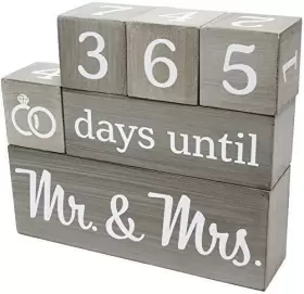 Pulse Brands 611193039045 Wedding Countdown Calendar Wooden Blocks - Engagement Gifts Bride To Be B