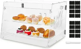 Gc-fba-340-1 Qmeeki 2 Tray Commercial Countertop Bakery Display Case 21.6 Inch X 15.7 Acrylic Pastry