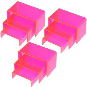 Qunclay Risers-01 9 Pieces Neon Pink Acrylic Display Risers Stand Shelf Retail
