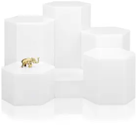 Hb-7277 Red Co. Glossy White Hexagonal Acrylic Jewelry Figure Showcase Display Riser
