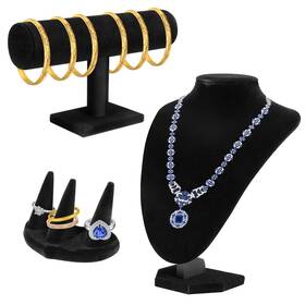 Ringstown 730869435506 3-pcs Velvet Jewelry Display Set T-bar Stand And Mannequin Bust 1 Ring Fing