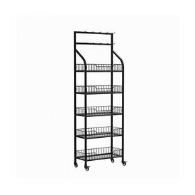 Rjdjbflc Sg5bk 5 Tier Heavy-duty 67 Inch Snack Rack Display Stand With Wheels Black Tech Locki