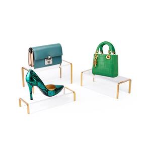 Shunkaizs 768492208792 Purse Display Stand 6mm Thick Clear Acrylic Risers Stands Gold Shoe