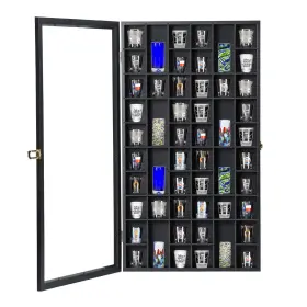 Sn-sgf-1732 Snail Shot Glass Display Case Large Wooden Cabinet Rack Holder Wall Mounted Black S