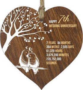 Stuff4 Whrt-drk-annivtime-07-fba 7th Wedding Anniversary Wooden Heart Plaque Dark Wood Christmas Sign 7