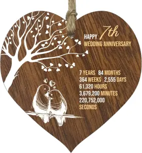 Whrt-drk-annivtime-07-fba Stuff4 7th Wedding Anniversary Wooden Heart Plaque Dark Wood Christmas Sign 7