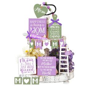 Sumind Decor-00471 15 Pcs Mothers Day Tiered Tray Decor Happy 8.7 Inch Purple Green