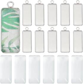 Sunnyclue Diy-sc0022-98-7sc 1 Box 80pcs Pendant Trays Set Small Rectangle Stainless Steel Bezel Tr