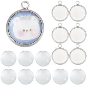 Sunnyclue Diy-sc0022-99-7sc 1 Box 120pcs Bezel Tray Blanks Pendant Kit Stainless Steel Pen