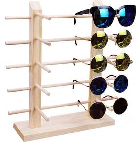 Tang Song 695638009275 Solid Wood Sunglass Display Holder Rack Double Linen Glass Showcase