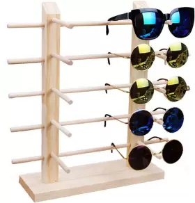 Tang Song 695638009275 Solid Wood Sunglass Display Holder Rack Double Linen Glass Showcase